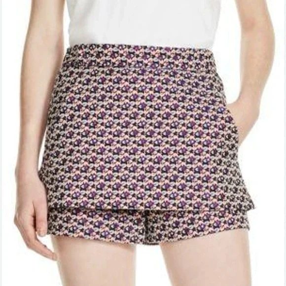 NWT Maje Floral Jacquard Skirt Front Shorts SZ 36/S Pink Skort Pockets Girly - Picture 2 of 14